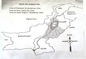 Figure 1: Map of Pakistan
Note: The desert of Thal lies in the middle of the map in a triangle shape. The figure is adopted from Mehar Abdul Haq Book, “Thal” Published by Lok Virsa Page 4.
